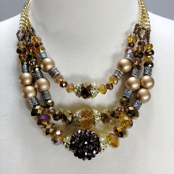Fashion Jewelry Jewelry - Bronze Gold Necklace Crystals Pearls Silver Beads
